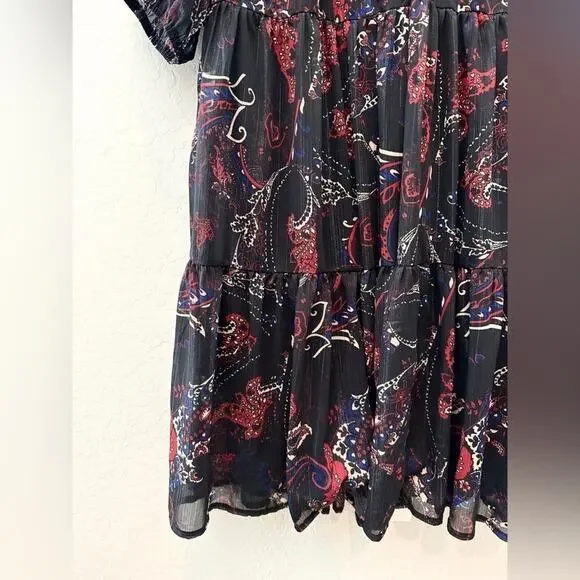 REBABlack Paisley Print Metallic Bohemian Embroidered Maxi DressXL